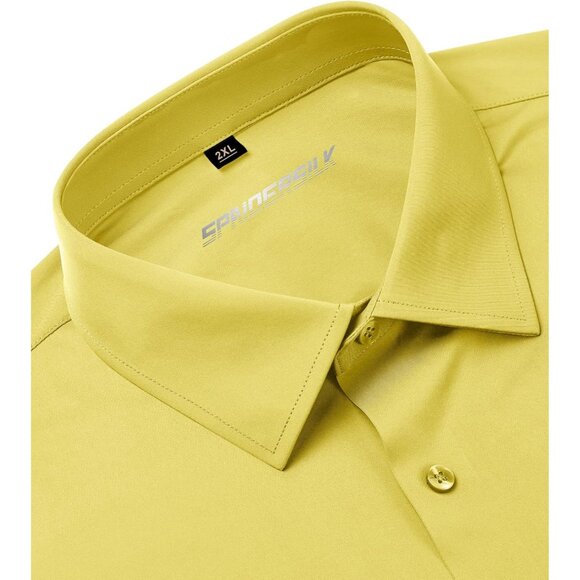 Men's Yellow Long Sleeve Slim Muscle Fit Wrinkle Free Button Down Dress Shirts - Picture 4 of 8